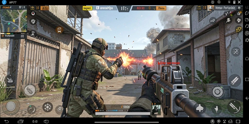 Screenshot gameplay menampilkan pertempuran intens di API77.