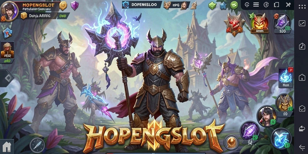 Screenshot HOPENGSLOT menampilkan pertarungan seru di dunia fantasi.