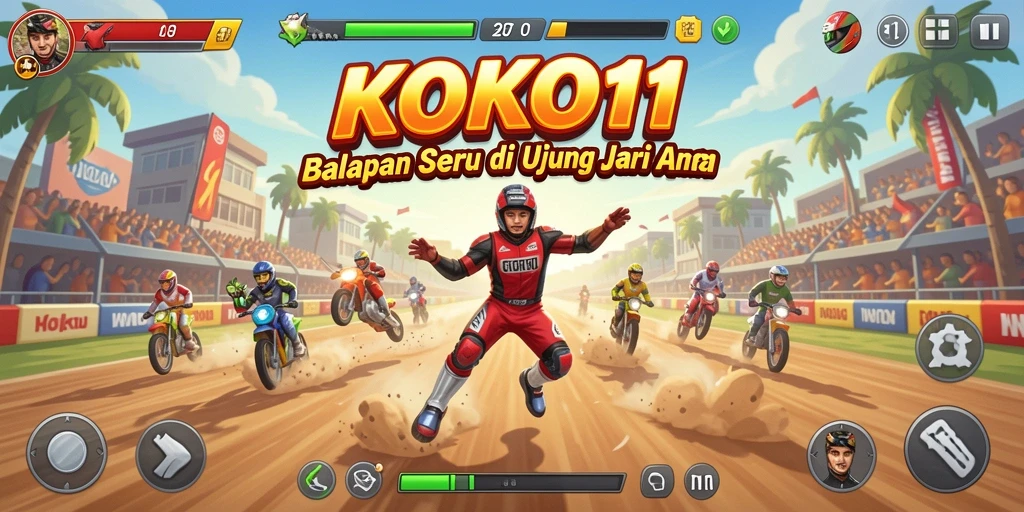 Tangkapan layar gameplay KOKO11 menampilkan aksi balapan mendebarkan di lintasan berliku.