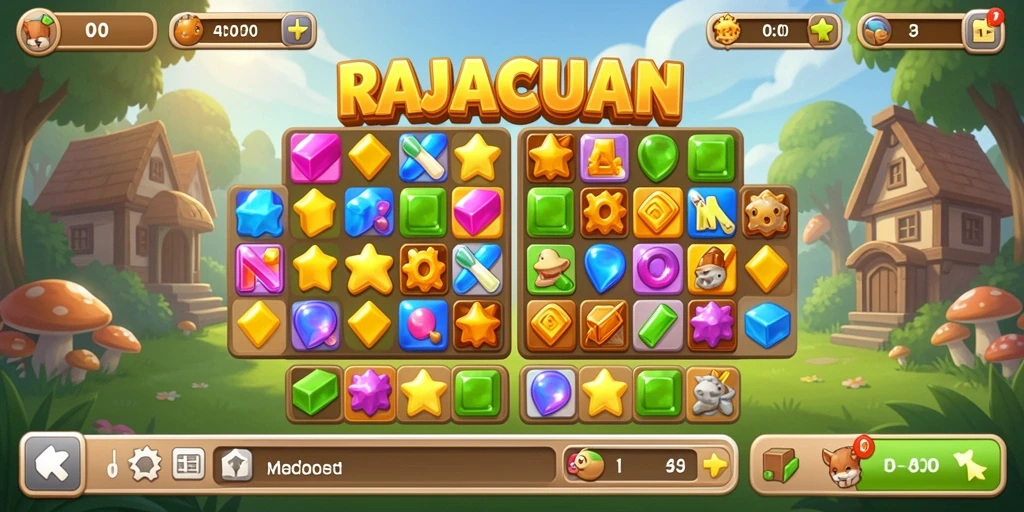 Gambaran gameplay menantang di RAJACUAN dengan elemen Match-3 yang menarik.