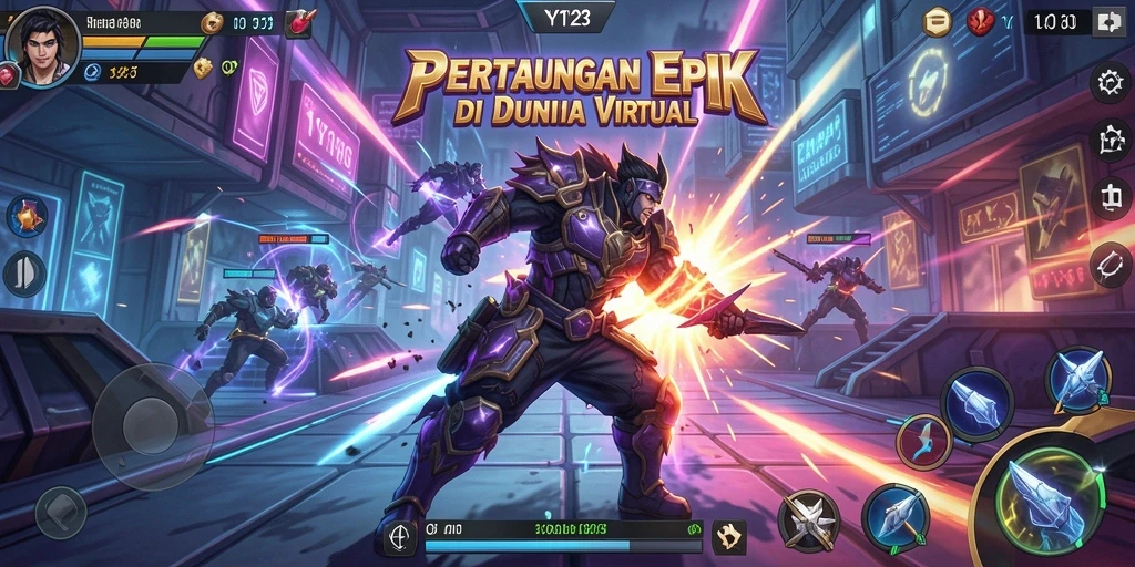 Tampilan gameplay YY123 dengan karakter yang bertarung secara epik.